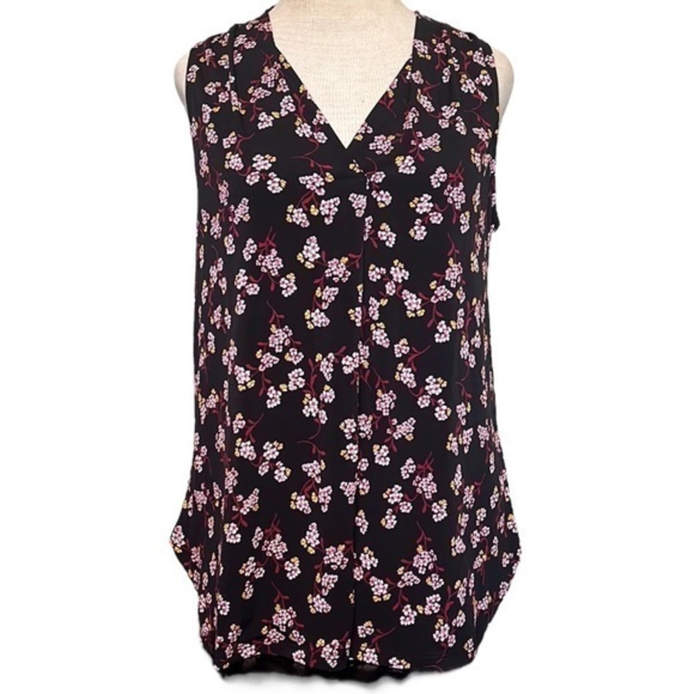 41 Hawthorn Sleeveless V Neck Blouse Black & Red Floral Print size medium NWT